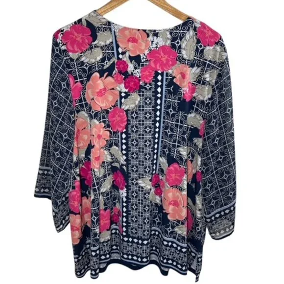 JM Collection Women's Blouse Floral Top Size 2XL Rhinestones Peasant Long Sleeve - Picture 2 of 11